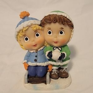 Tender Times figurine Ceramic Boy and Girl Bundeled In Coats